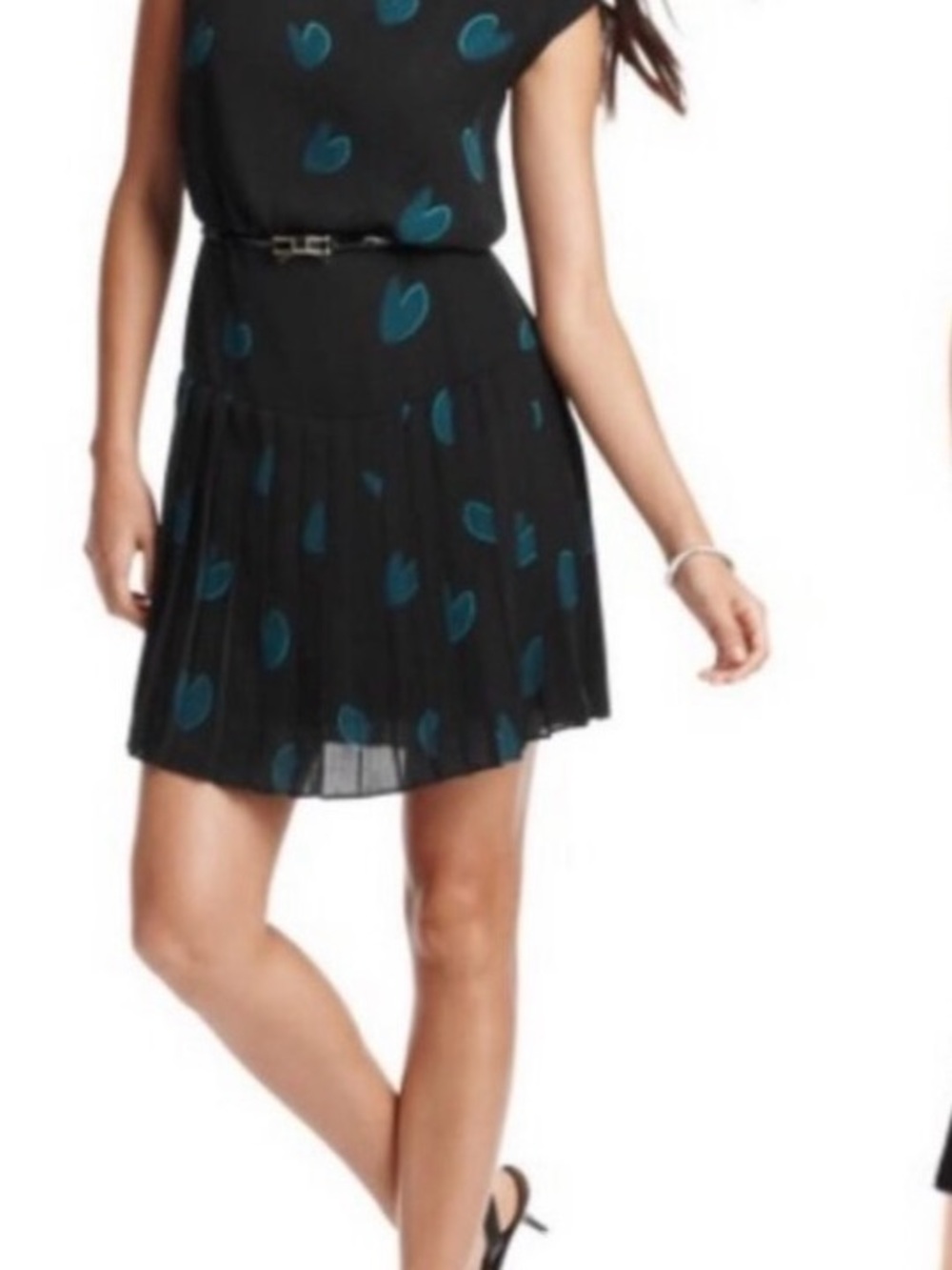 LOFT Black Dress with Teal Heart Print